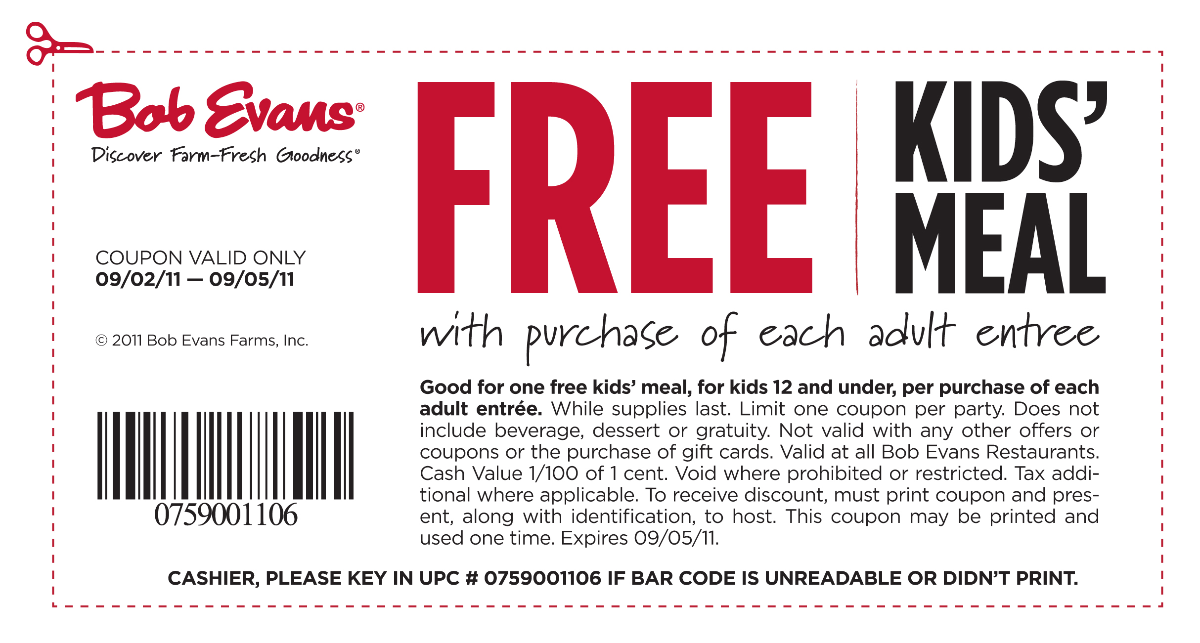Being Cheap & Luvin it!! Bob Evans coupon to get a Free Kid’s meal