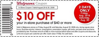 $10 off 40 Purchase at Walgreens this Friday and Saturday Only