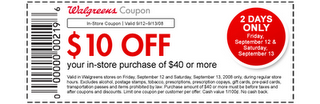 DEAD DEAL: Walgreens $10/40 coupon good 9/12 AND 9/13