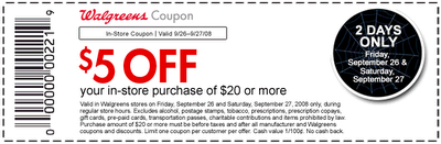 Walgreens $5 off $20 Coupon