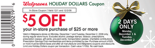 Walgreens $5 off $25 Coupon Good 12/1-12/2