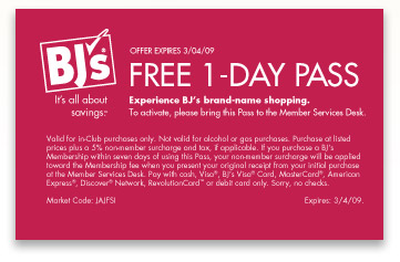 Free One Day Shopping Pass for BJ’s