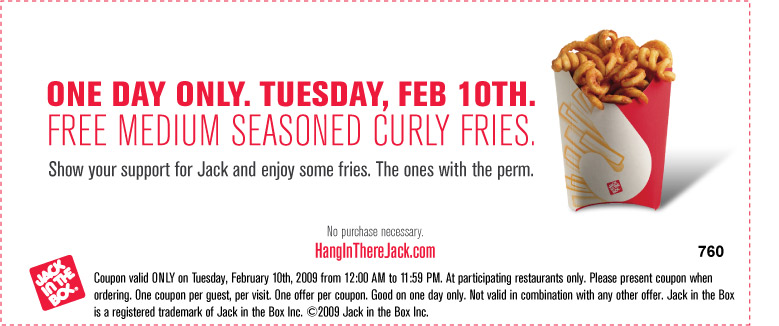 Free Fries at Jack in the Box 2/10 Only