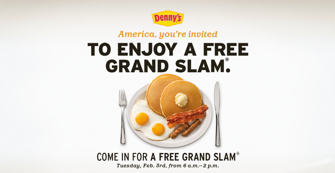 Free Breakfast at Denny’s tomorrow 2/3