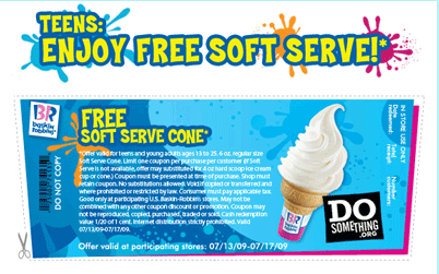 Baskin Robbins: Free Cone for Ages 13-25