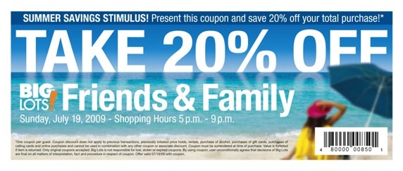 Big Lots 20% off Coupon Valid 7/19 Only