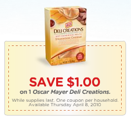 More Oscar Mayer Coupons:  $1 off Deli Creations and $1 off Deli Meat