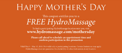 Mother’s Day Freebie:  Free HydroMassage