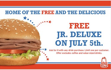Free Arby’s Junior Deluxe Sandwich on 7/5