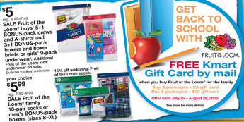 Kmart: Fruit of The Loom Gift Card Deal Kmart: Fruit of The Loom Gift Card Deal