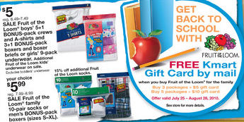 Kmart: Fruit of The Loom Gift Card Deal