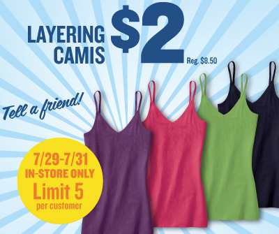 Old Navy: Cami’s for $2 Starting on 7/29