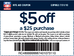 Rite Aid: $5 off $25 Purchase Coupon