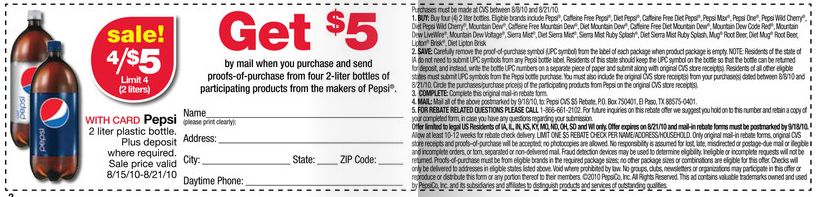 CVS:  Free Pepsi Products After Rebate (Regional)