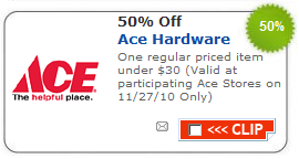Ace Hardware: 50% off Coupon