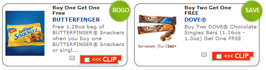 Printable Coupons:Butterfinger Snackers, Dove Chocolate, and Pine-Sol