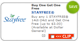 Buy One Get One Free Stayfree Coupon + Rite Aid Deal