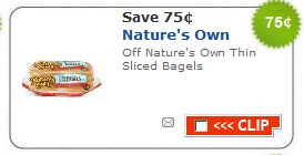 $0.75/1 Nature’s Own Thinly Sliced Bagels