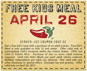 Kid’s Eat FREE at Chili’s Tomorrow (with Coupon)