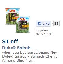 $1/1 Dole Salad Endless Summer or Cherry Spinach Mix