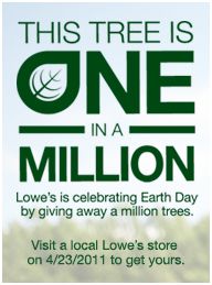 Free Tree from Lowes on Earth Day (April 23)