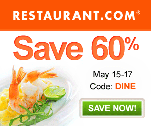 60% Off Restaurant.com Dining Certificates 5/15-5/17