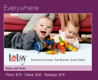 Pay just $15 to get $30 on Totsy!