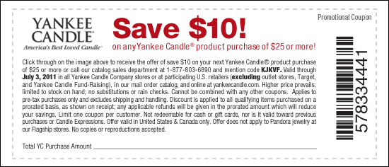 Save $10 off $25 with this printable Yankee Candle Coupon