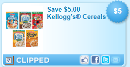 *HOT* Kellogg’s Cereal Coupon | $5 off Five Boxes