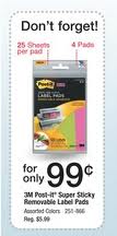 Office Depot: Free Post It Removable Label Pads