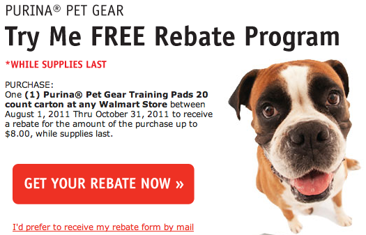 Purina Pet Gear Ultra Dry Training Pads Try Me Free Rebate Offer