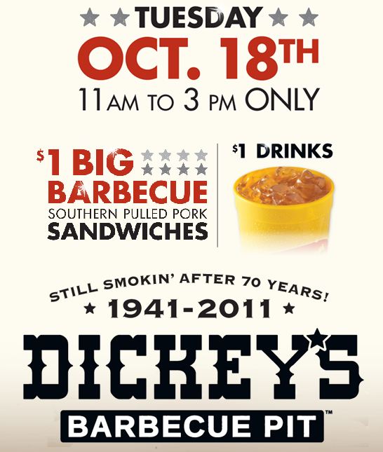 Save the Date: $1 Sandwiches and Drinks at Dickeys on Oct 18th