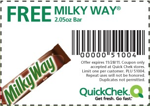 Quick Chek Printable Coupon for FREE Milky Way Bar