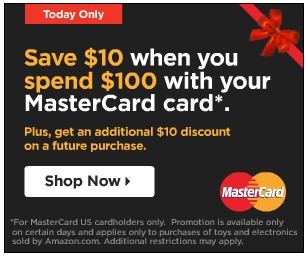 Amazon: $10 off a $100 Toy or Electronic Purchase When You Pay with A MasterCard