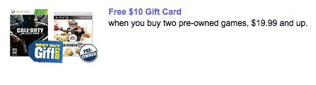 Free $10 Best Buy Gift Card When you Buy Two Pre-owned Games Price $19.99+