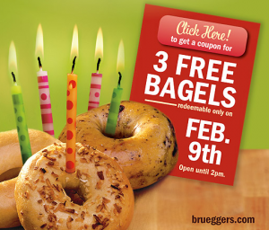 Three Free Bagels at Bruegger’s on 2/9