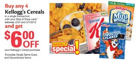 Stop & Shop and Giant Stores: $10 off Four Boxes of Kelloggs Cereal