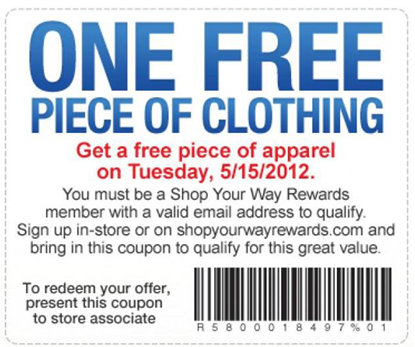 Sears: FREE Apparel Tuesday (5/15) Only!