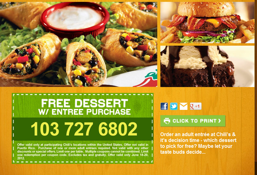 Chili’s: Free Appetizer or Dessert with Purchase!