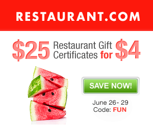 Restaurant.com: $25 Gift Certificate for $4 With 84% Off Code