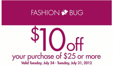 Fashion Bug $10 off $25 Offer