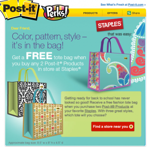 Staples: Free Tote Bag With Post-It Brand Purchase