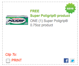 Printable Coupon for  FREE  Super Poligrip Product
