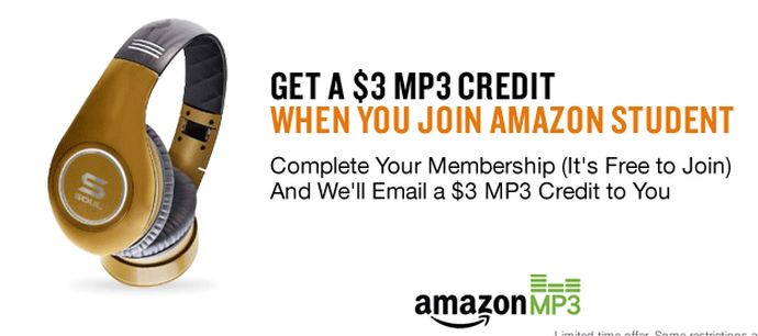 Amazon Student: Free Membership Plus $3 MP3 Credit