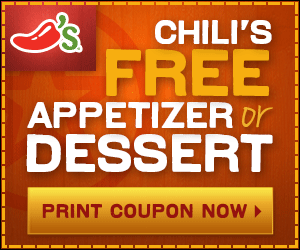 Chili’s: Free Appetizer or Dessert with Purchase!