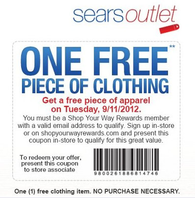 Sears Outlet: FREE Apparel Tuesday (9/11) Only!
