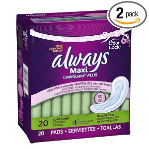 Amazon: Two Packs of Always Maxi LeakGuard Lightly Scented Pads for $2.99