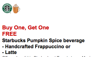 New Target Mobile Coupons: Starbucks Pumkin Spice Coffee, Halloween Costumes, Freschetta Pizza and More