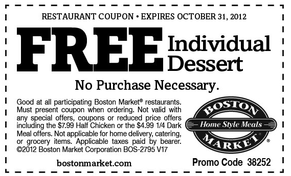 Boston Market: FREE Dessert No Purchase Required