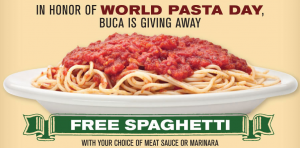 Free Spaghetti at Bucca di Beppo 10/25 Only